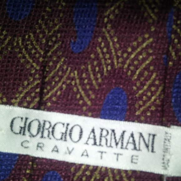 Giorgio Armani Silk Burgundy Gold Blue Pattern Tie - Picture 4 of 5